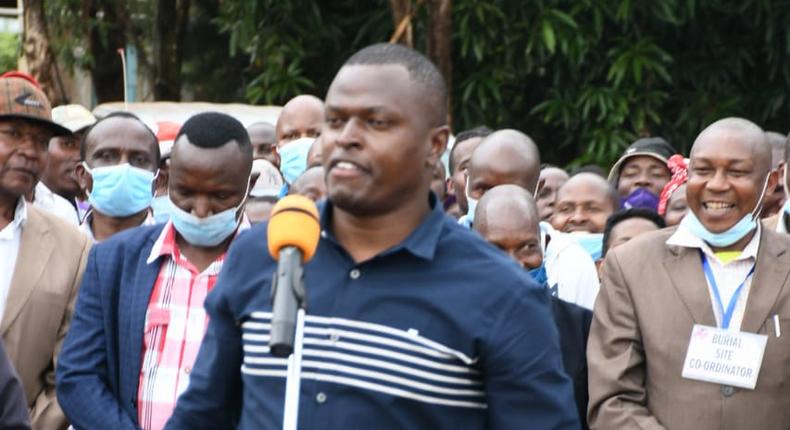 Kiharu MP Ndindi Nyoro during funeral at Kangema where he was heckled 