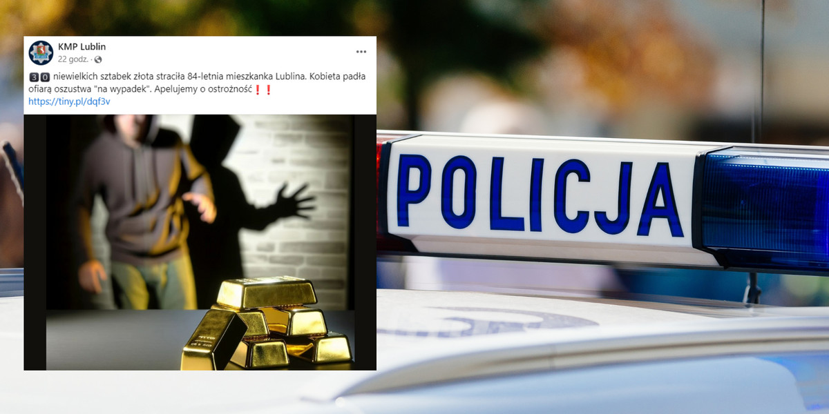 Uwierzyła oszustom i przekazała im sztabki złota (fot. screen: facebook.com/@KMP Lublin)
