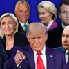 Donald Tramp,  Marin le Pen, Putin,Ursula fon der Lajen,  Viktor Orban, Makron i Fridrih Merc