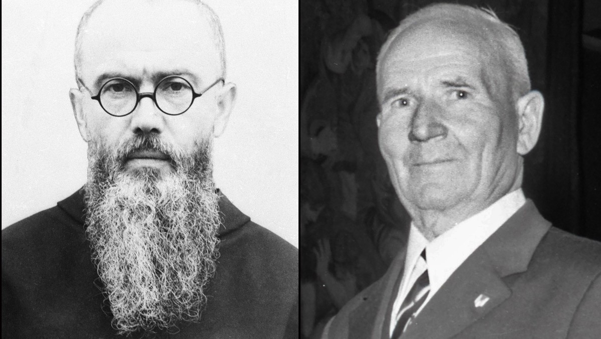 Ojciec Maksymilian Maria Kolbe i Franciszek Gajowniczek, którego zakonnik ocalił od śmierci