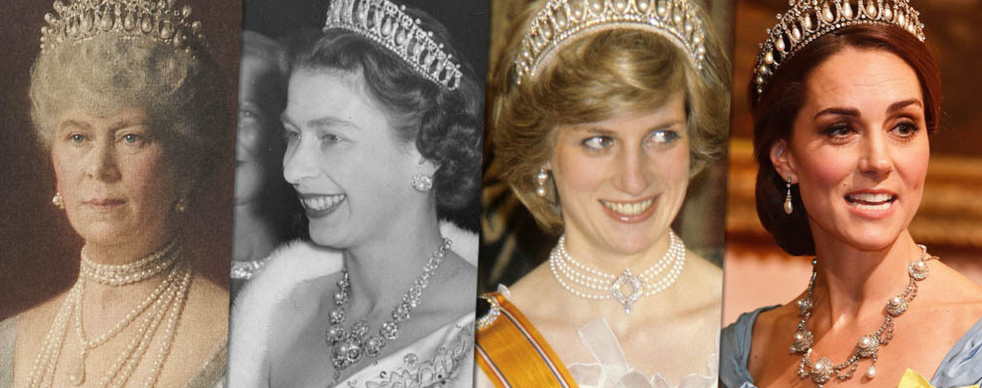 Cambridge Lovers Knot Tiara noszona przez królowę Marię, królowę Elżbietę II, księżne: Dianę i Kate