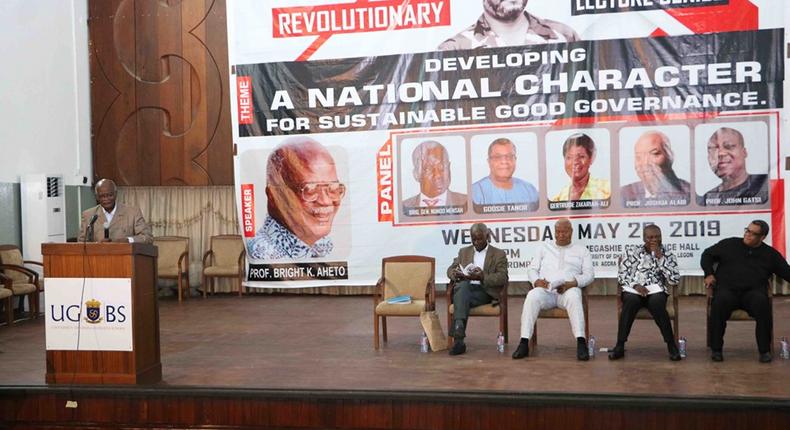 Prof Aheto and NDC members at revolutionary lecture