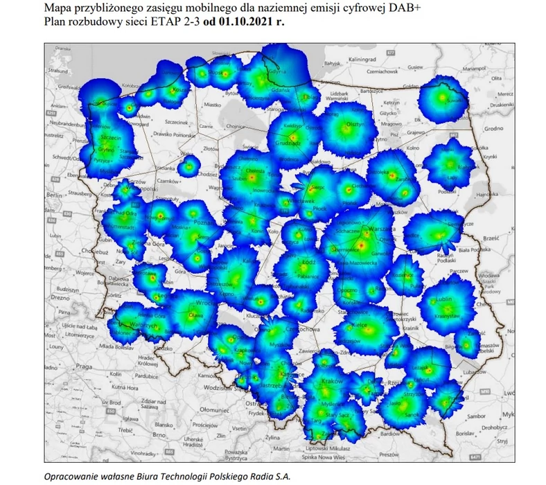 Mapa zasięgu DAB w Polsce - plany rozbudowy od 01.10.2021