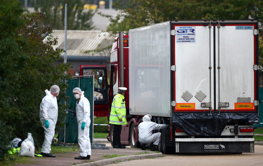 The scene where bodies were discovered in a lorry container, in Grays