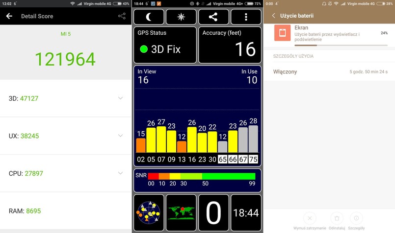 Xiaomi Mi5 - test w AnTuTu Benchmark, test GPS, czas pracy baterii