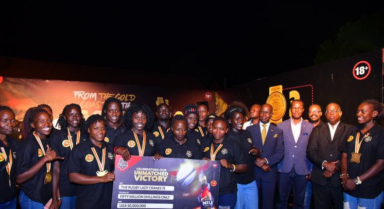 The Uganda Women's rugby team upon getting the reward