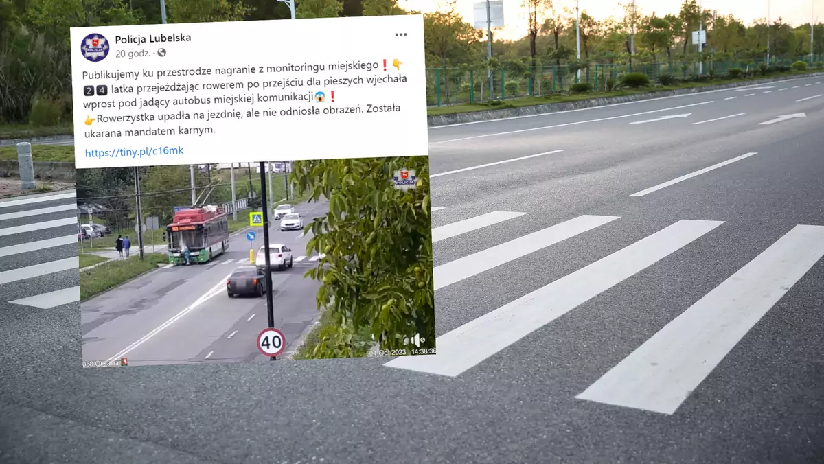Wjechała rowerem pod koła trolejbusu (fot. screen: facebook.com/@Policja Lubelska)