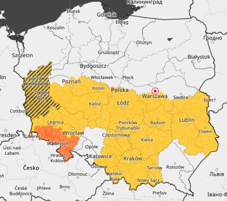 Aktualne ostrzeżenia meteorologiczne przed intensywnymi opadami deszczu oraz silnym deszczem z burzami