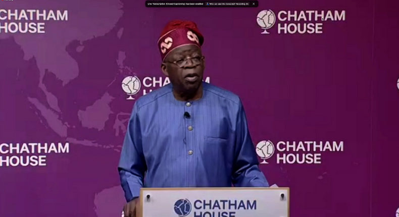 President Bola Tinubu, during capaign season, presenting his economic policy to the international audience at Chatham House on December 5, 2022 [Channels TV]