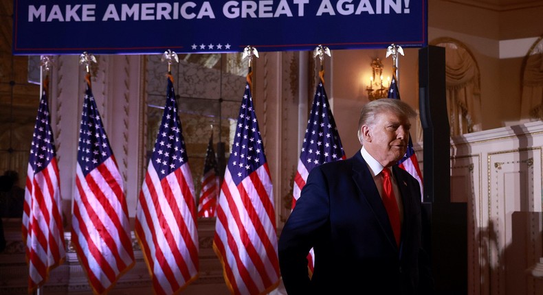 Former President Donald Trump arrives to speak during an event at Mar-a-Lago on November 15, 2022 in Palm Beach, Florida.Joe Raedle/Getty Images