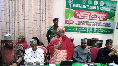 Kaduna State Deputy Governor, Dr Hadiza Balarabe, making a presentation at a three-day post-inauguration induction programme for members of the 10th Kaduna State House of Assembly in Abuja on Wednesday