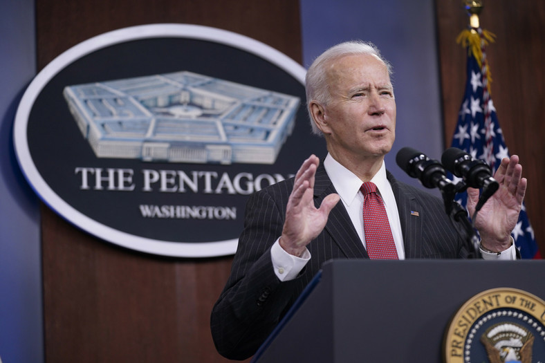 Prezydent USA Joe Biden przemawiający do personelu Departamentu Obrony, 10 lutego 2021 r.
