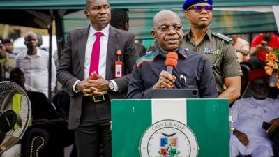 Abia State Governor, Alex Otti during the flagg off of a road project.