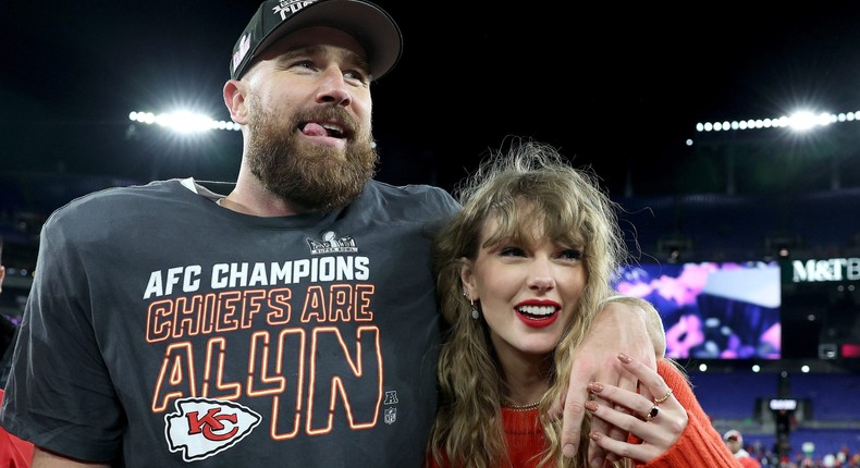 Travis Kelce says he loves it when Taylor Swift supports him at his NFL games.Patrick Smith/Getty Images