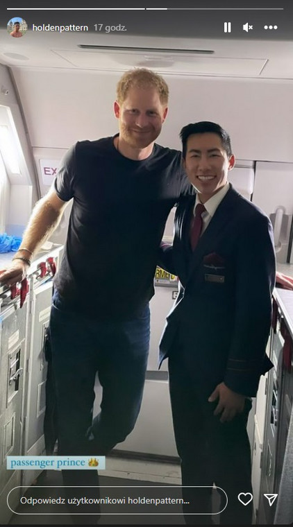 Książę Harry i Holden Pattern w samolocie linii American Airlines