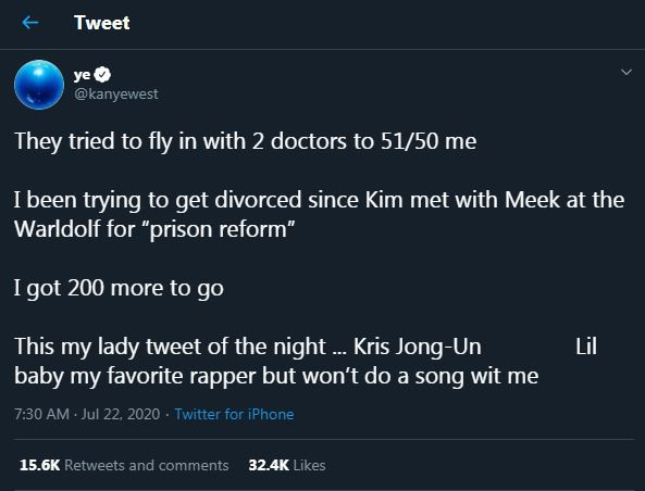 Kanye West tweets about trying to get a divorce with Kim Kardashian [Twitter/KanyeWest]