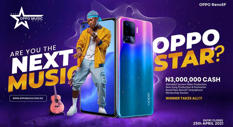 Do you have what it takes to be the Next OPPO Music Star? Stand a chance to win N3,000,000 cash, OPPO Reno5F smartphone, recording deal and other prizes worth N5,000,000