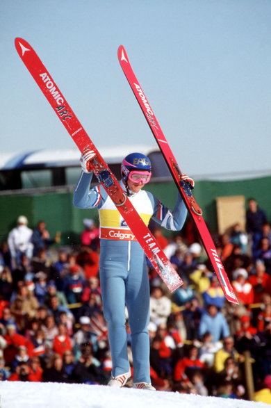 Eddie Edwards podczas zimowych igrzysk olimpijskich w Calgary w 1988 r.