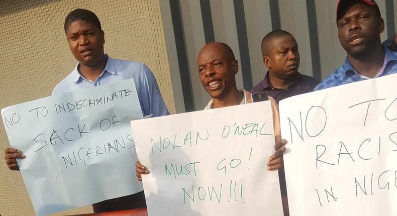 ExxonMobil workers protest in Lagos on Thursday, December 15, 2016