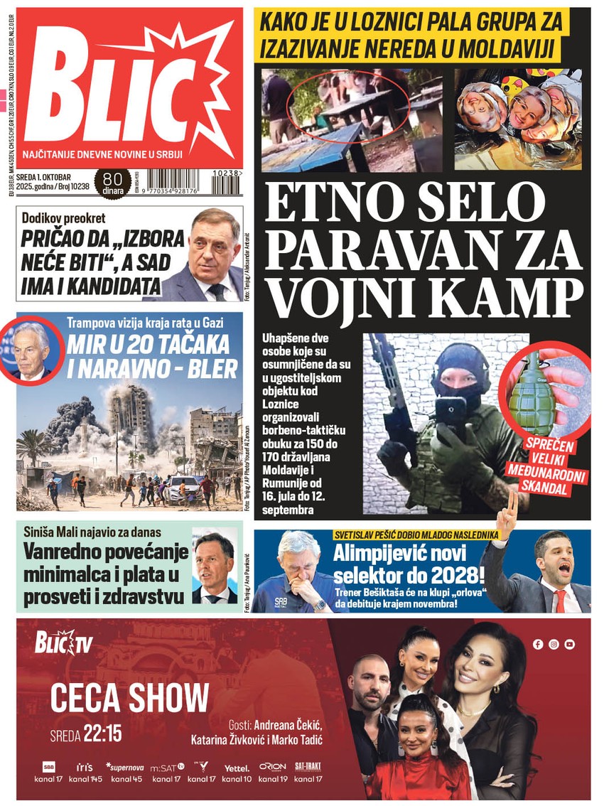 Blic naslovna strana za 1.10 