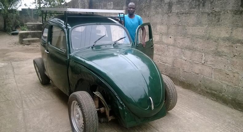 Oyeyiola with his solar and wind powered car.