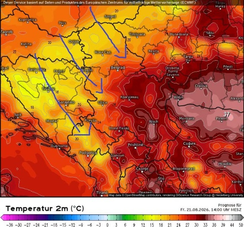 Jače osveženje Čubrilo očekuje oko 21. avgusta