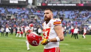 Travis Kelce warms up before the AFC Championship in January 2024.Perry Knotts/Contributor/Getty Images