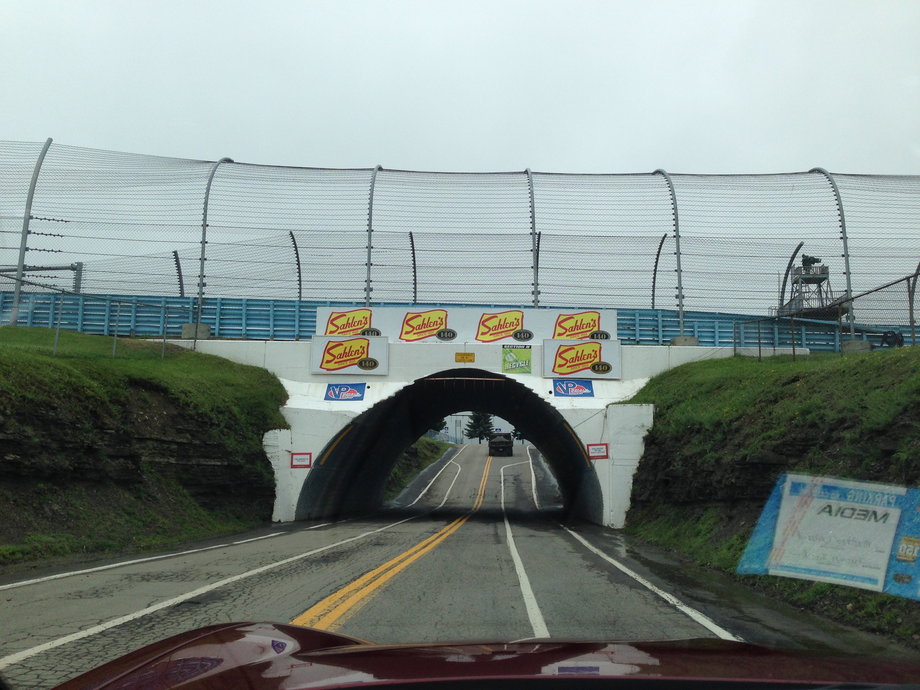 Race day! To enter the Glen, you drive under this bridge. That's a section of the 3.4-mile track on top.