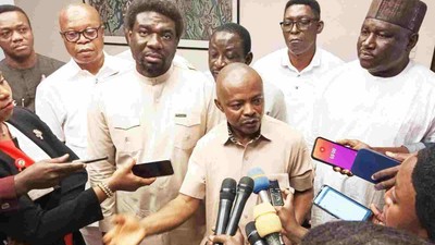 Joe Ajaero, the President of the Nigeria Labour Congress (NLC), and the union's delegation. [Daily Trust]