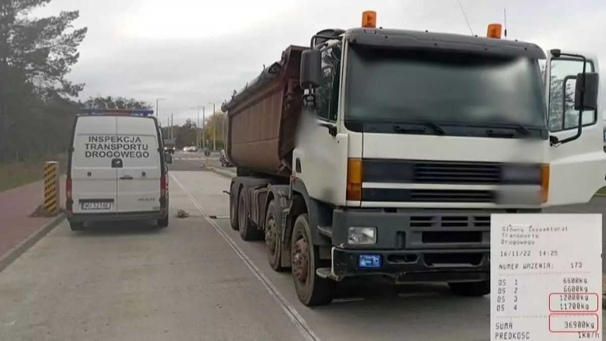 Na jednej z ulic Grudziądza patrol Inspekcji Transportu Drogowego (ITD) zatrzymał przeładowaną ciężarówkę