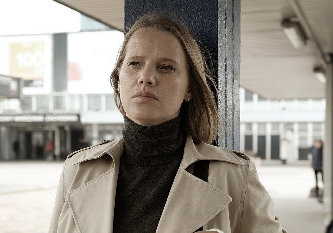 Joanna Kulig na planie serialu "Pajęczyna"