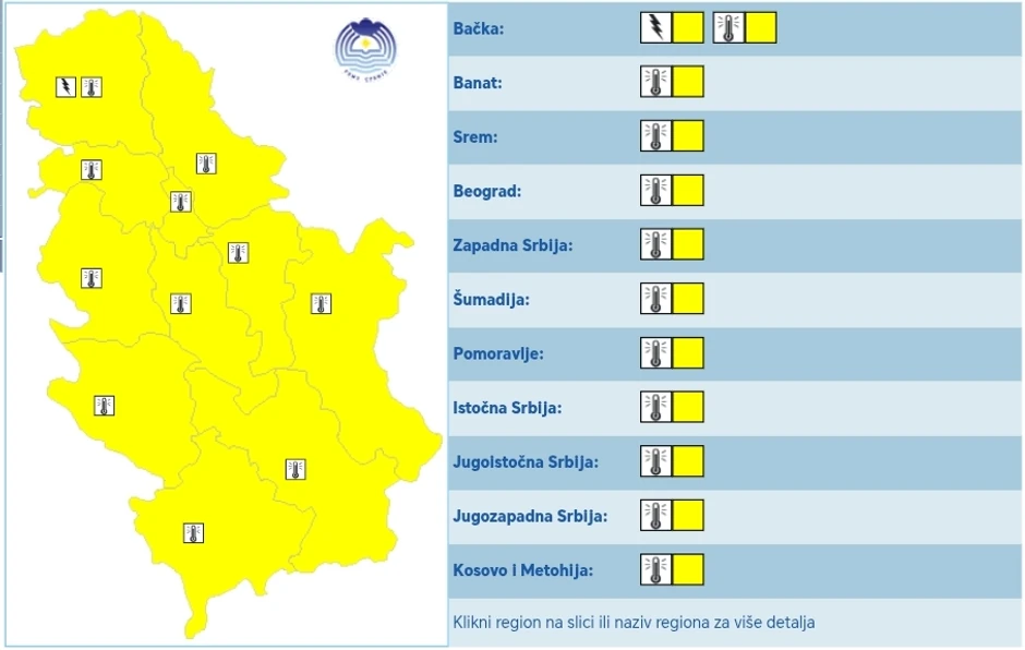 Meteoalarm za utorak, 2. septembar