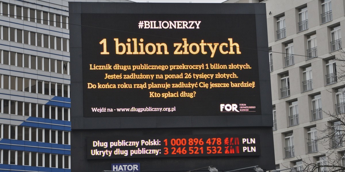 Licznik długu publicznego Fundacji Obywatelskiego Rozwoju, kiedy dług publiczny przekroczył bilion złotych (styczeń 2017)