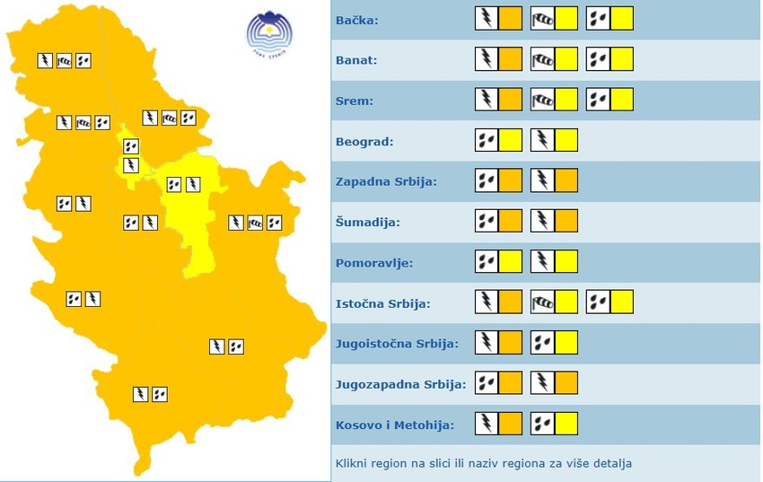 RHMZ meteoalarm za četvrtak