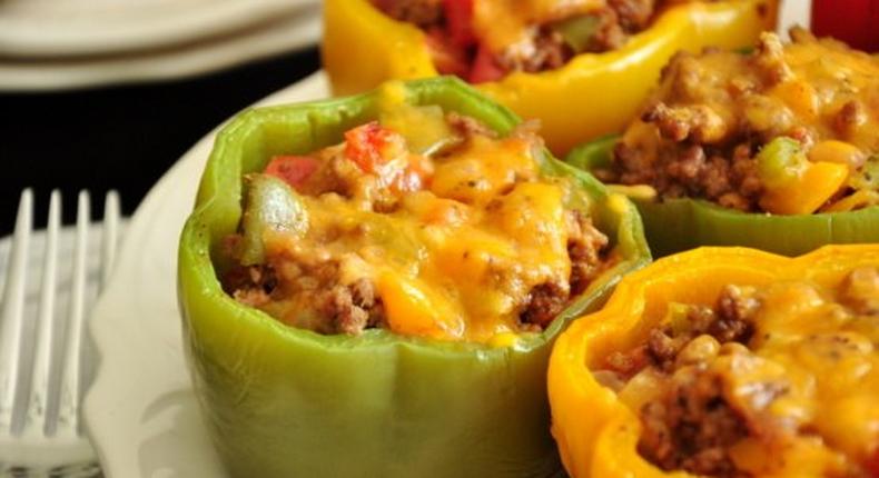 Ground Beef Stuffed Green Bell Peppers With Cheese