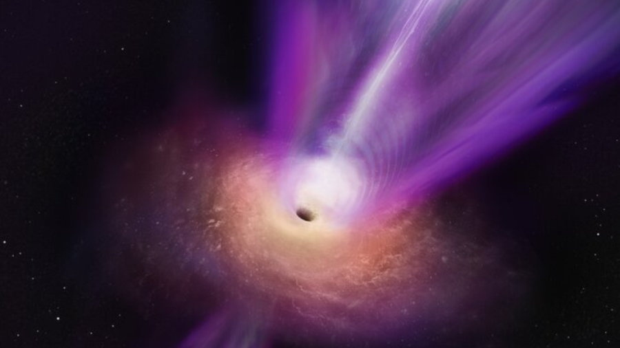Astronomowie zobrazowali czarną dziurę wraz z potężnym dżetem wyrzuconym z jej otoczenia, fot. S. Dagnello (NRAO/AUI/NSF)