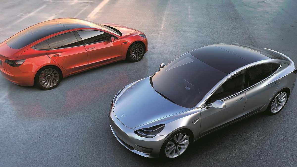 Handout of Tesla Motors' mass-market Model 3 electric cars