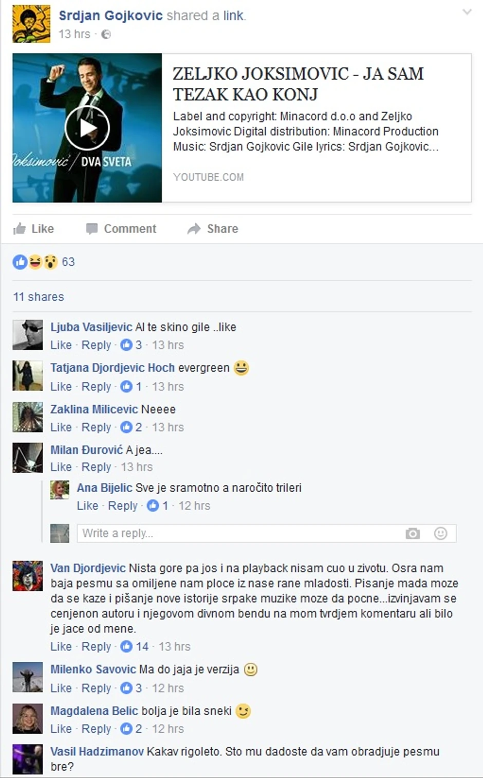 Komentari na Fejsbuku