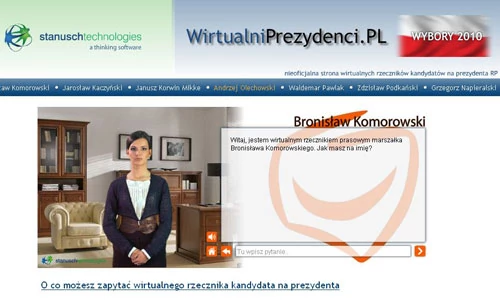 Wirtualnego rzecznika można pytać o poglądy konkretnych kandydatów. Ale lista zagadnień, które można poruszyć jest niestety ograniczona