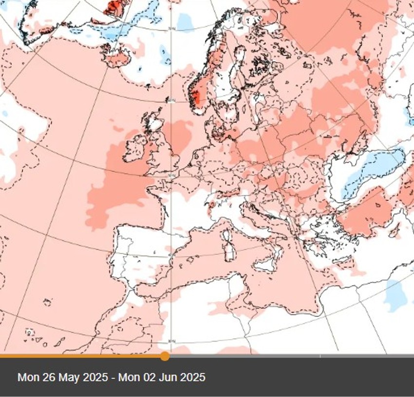 Mapa temperatura od 26. maja do 2 juna.