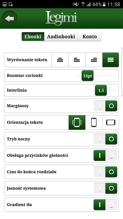 Ustawienia aplikacji pozwalają nam dostosować sposób prezentacji tekstu do naszych potrzeb