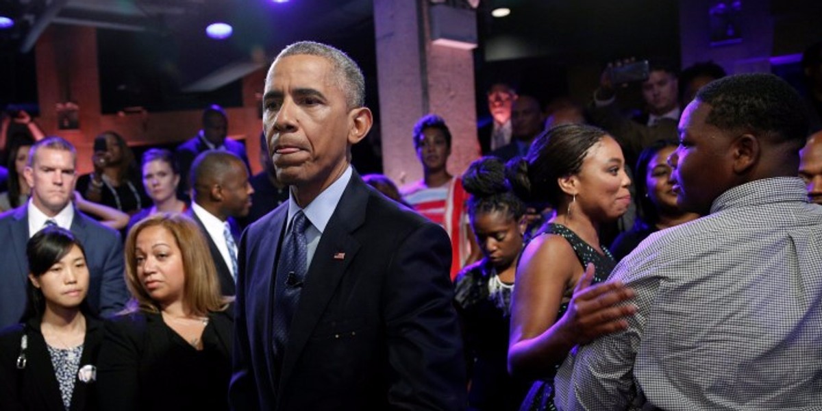 President Barack Obama takes part in a town hall about trust and safety in our communities in Washington, DC.