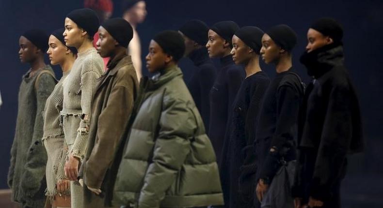 Models present creations at Kanye West's Yeezy Season 3 Collection presentation and listening party for the The Life of Pablo album during New York Fashion Week February 11, 2016. 