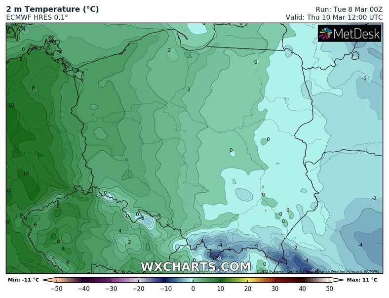 W czwartek na wschodzie i południowym wschodzie temperatura nie przekroczy 0 st. C