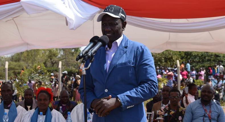 Deputy President William Ruto addressing residents at Karumo Technical Training Institute on Saturday