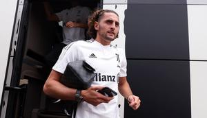 Villar Perosa, Italy, 4th August 2022. Adrien Rabiot of Juventus leaves the team bus upon arrival at he stadium for the Pre Season Friendly match at Campo Comunale Gaetano Scirea, Perosa [Photo: Jonathan Moscrop/Sportimage]