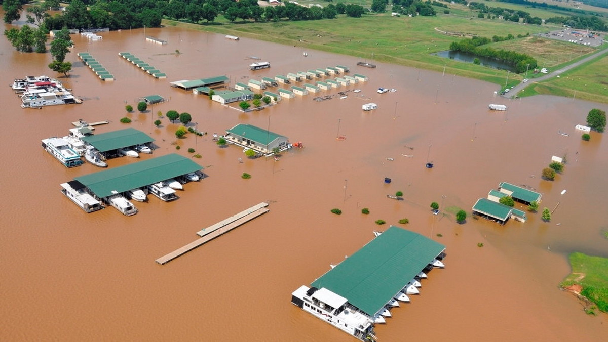 Flood waters from the Red River engulfs the Red River marina in Bossier City