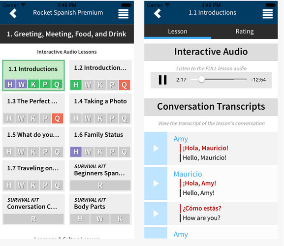 Aplikacja Rocket Languages koncentruje się przede wszystkim na nauce wymowy, która często traktowana jest przez nas 'po macoszemu'. Znajdziemy tu mnóstwo interaktywnych materiałów, nagrań audio oraz gier. Możemy również na bieżąco sprawdzać swoje postępy w nauce, analizować popełnione błędy i kontynuować rozpoczęty kurs na innym urządzeniu mobilnym.