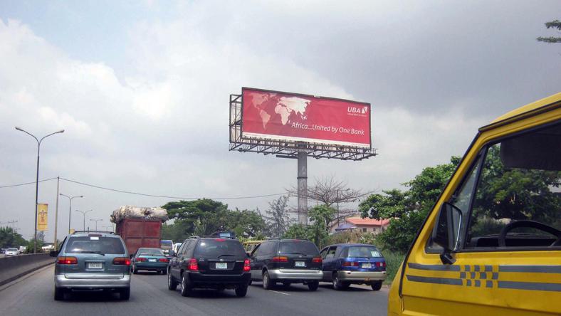 An outdoor advertisement displaying UBA in Lagos (Invent Media)