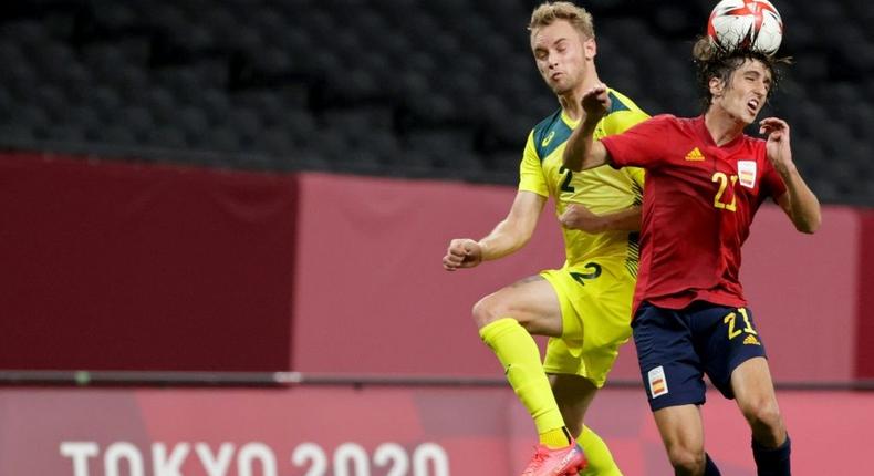 Tottenham bound - Bryan Gil (R) in action for Spain against Australia in the Olympic football tournament in Sapporo on Sunday Creator: ASANO IKKO